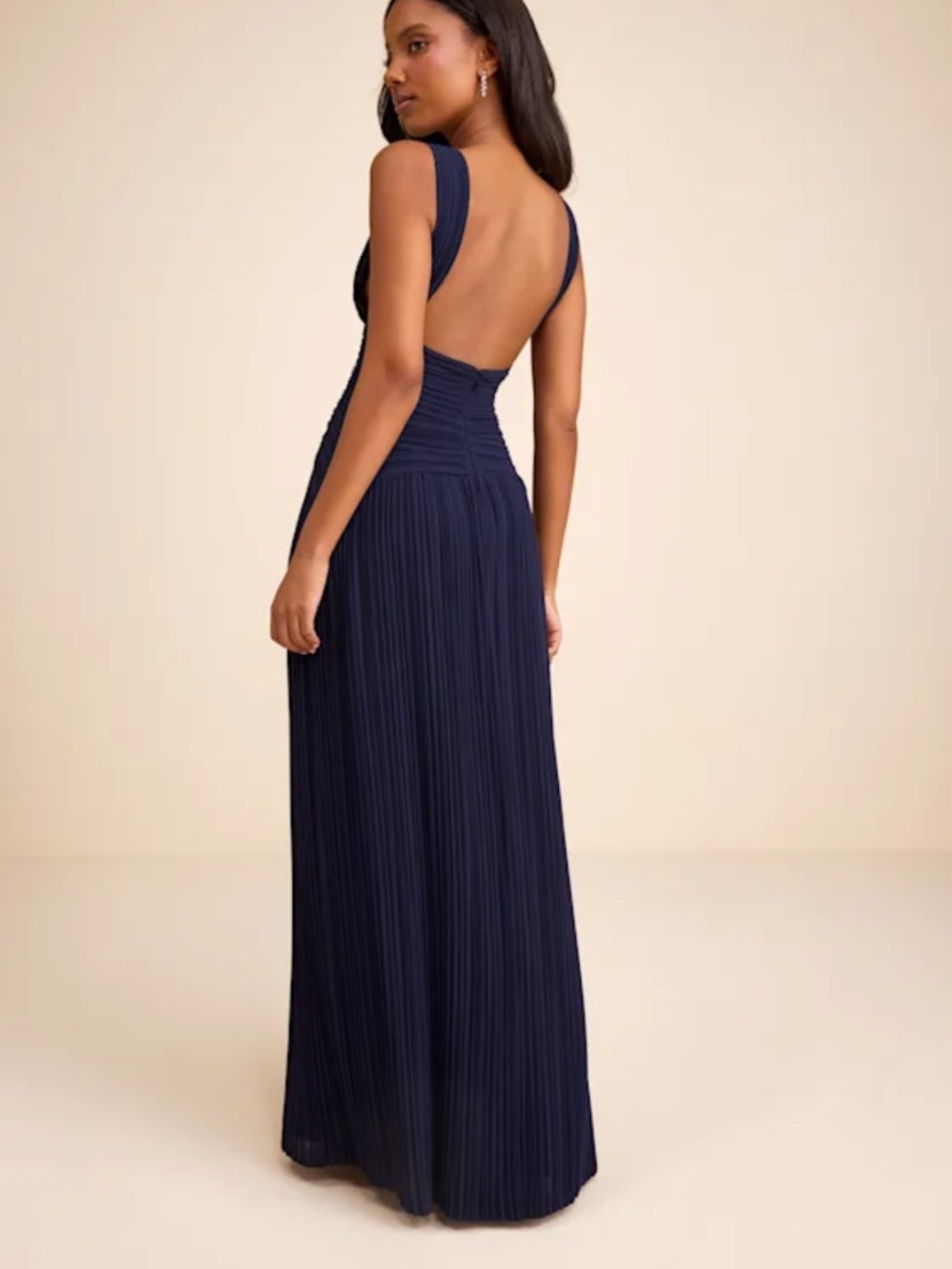 Lulus navy drop waist pleated dress